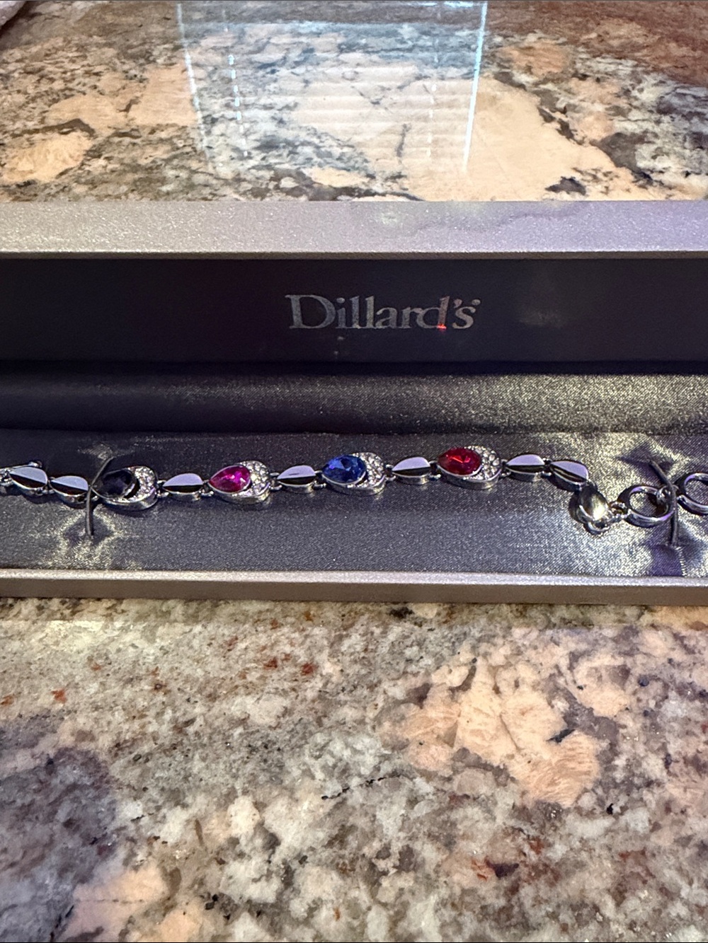 Multi-Gem Silver Tone Bracelet design size 7